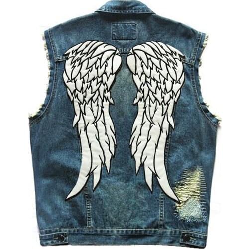 The Walking Dead Daryl Dixon Angle Wings Patches Noctilucent Biker Vest Mens Motor Rider Motorcycle Denim Jeans Vest S-5XL