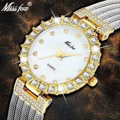 MISSFOX Luxury Brand Watches Silhouette Crystal Womens Quartz Watch With Metal Mesh Bracelet Unusual Korean Style Jewelry Gift