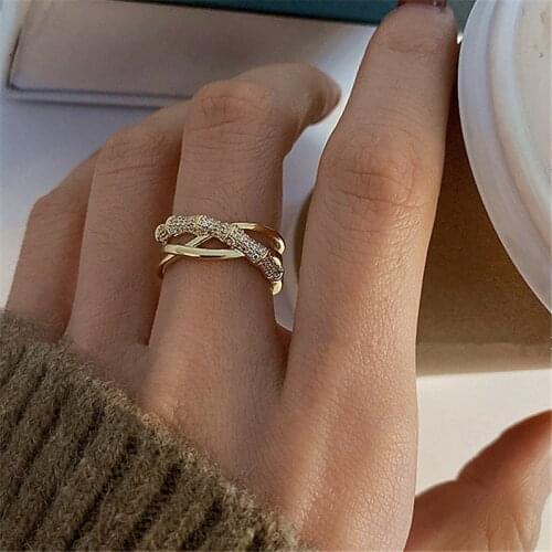 Multi Layers Zircon Paved Criss Rings For Women 2021 New Design Korean Fashion Jewelry Statement Openn Ring bijoux