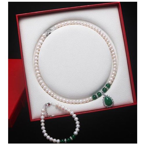 6-7mm Jewellery white freshwater pearl Fashion Necklace Bracelet Set
