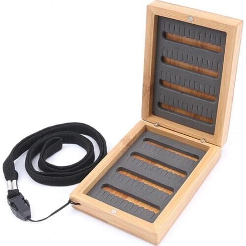 Mounchain Natural Wooden Bamboo Fly Box Magnet Compartment Double Side Fly Fishing Tackle Box