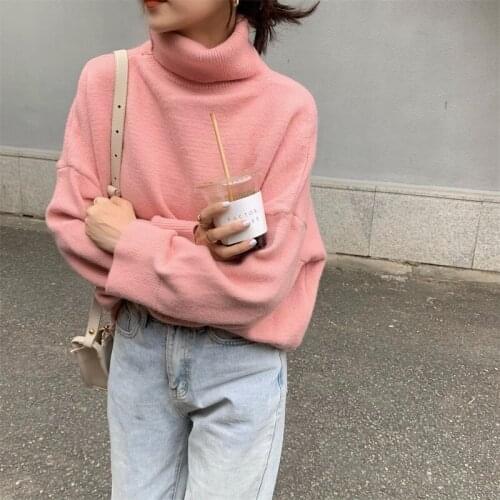 2020 Korean Slim Fit Long Sleeve High Neck Pullover Warm Sweater for Students Simple Comfortable Fashion Solid Colors