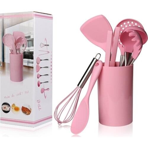 Pink Cooking Tools Stainless Steel Handle Kitchenware Dinnerware Tableware Heat Resistant Silicone Kitchen Utensils Accessories