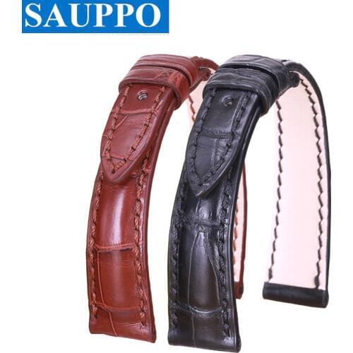 SAUPPO Superior Genuine Alligator Skin Leather Watch Accessories Bands 15mm 18mm with Pin Buckle for Blancpain Villeret Women