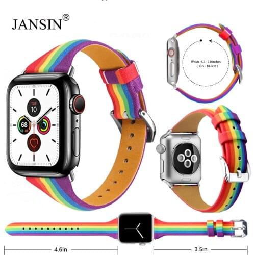 Colorful Slim Leather Loop For Apple Watch Band 38MM 42MM Rainbow Wristband Bracelet Strap Correa for iWatch SE 6 5 4 44MM 40MM