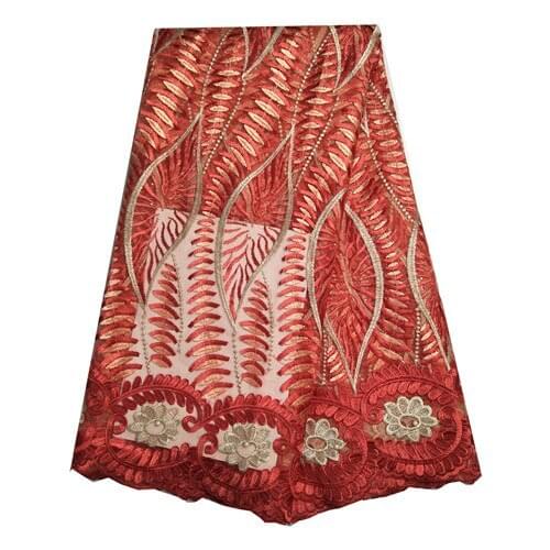 High Quality Watermelon Red Latest Wedding Dress African Net Fabric French Lace Nigerian Tulle Craft Sewing 5 Yards KRL-6792