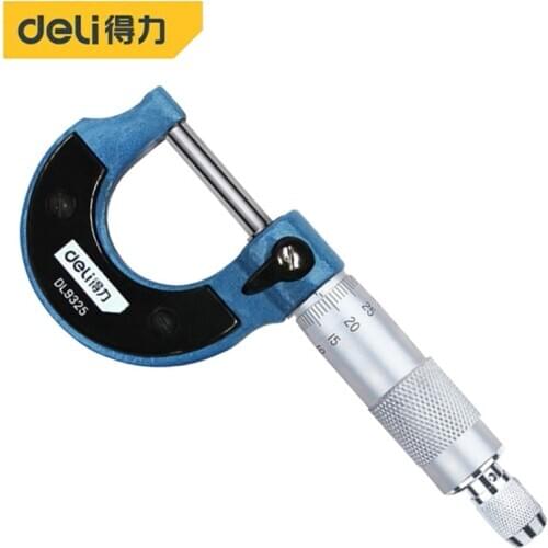 Deli High Precision Micrometer Measuring Range 0-25mm Resolution 0.01mm Outside Micrometers Metalworking Measuring Gauging Tool