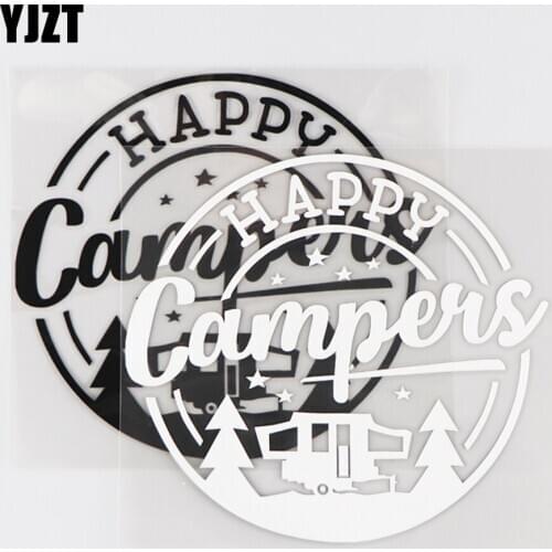 YJZT 13.9×12.8CM Art Word Decoration Vinyl Decal Car Sticker Happy Campers Pattern Black/Silver 4C-0387