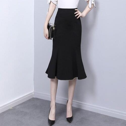 New Female Chic Elegant High Waist Mermaid Skirt Women Bodycon Skinny Long Midi Skirts Office Lady Ruffles Wrap Hip Skirts L736