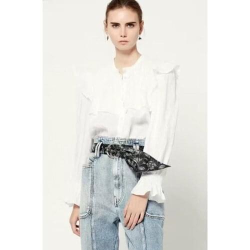 Women Shirt 2021 Autumn New Fasion and Elegant Beautiful Long-sleeved White Stitching Blouses