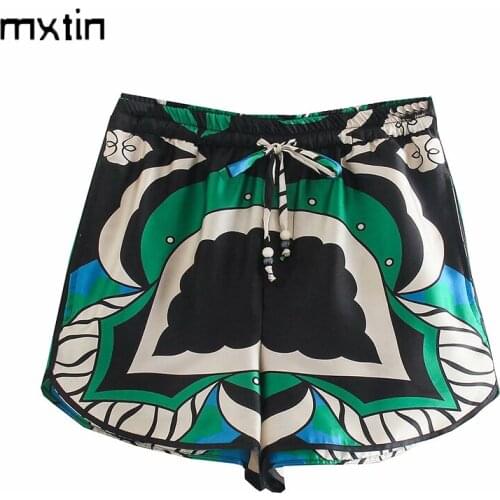 MXTIN 2021 Women Summer Vintage Floral Print Sweatpants Shorts Fashion Bow Drawstring Fly Side Pockets Female Casual Short Mujer