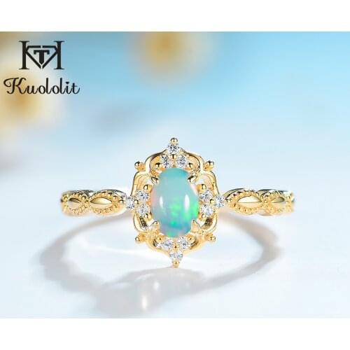 Kuololit Natural Opal Gemstone Rings for Women 925 Sterling Silver Fire Stone Ring Size 10 Engagement Bride Gift Fine Jewelry
