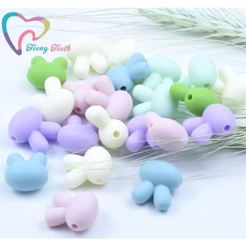 Teeny Teeth 10 PCS Food Grade DIY Cartoon Bunny Silicone Teething Beads BPA Free Baby Teether Necklace And Pacifier Rabbit Beads