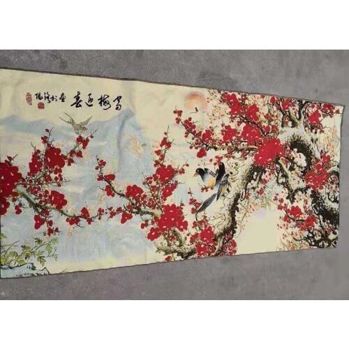140x60cm / Chinese silk embroidery Flowers painting - Beautiful Red Plum Flowers