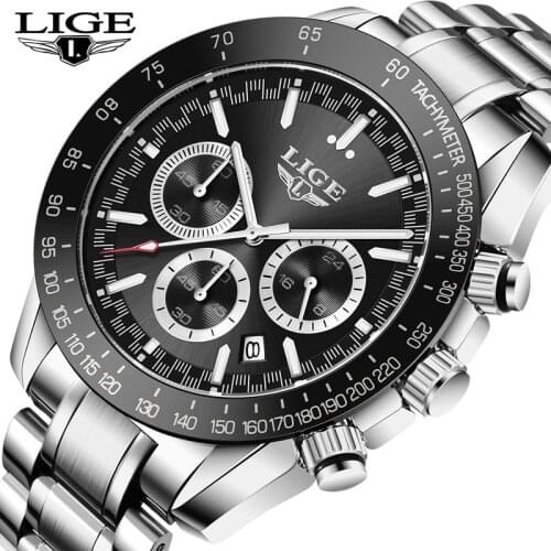 2021 New LIGE Men Watches Top Brand Luxury Stainless Steel Sport Waterproof Quartz Wrist Watch Men Chronograph Quartz Clock Male