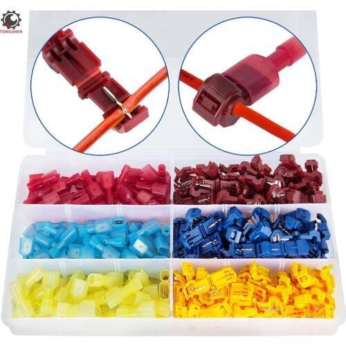 96PCS T Tap Electrical Wire Cable Connectors Quick Splice Taps Insulated Male Quick Disconnect Crimp Terminals