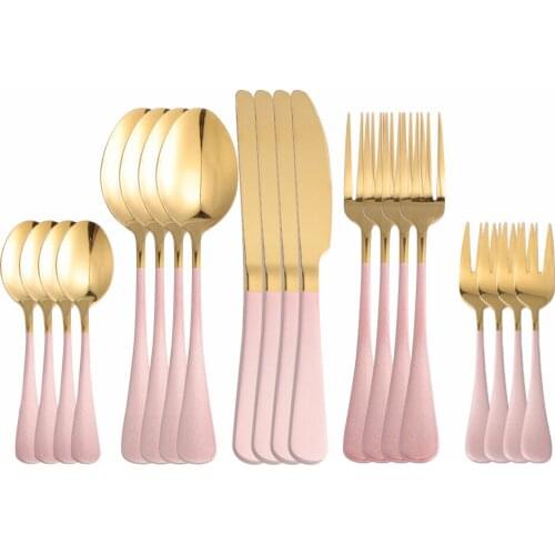 20Pcs Stainless Steel Cutlery Tableware Set Pink Gold Dinnerware Dinner Wedding Flatware Set Forks Knives Spoons Set Silverware