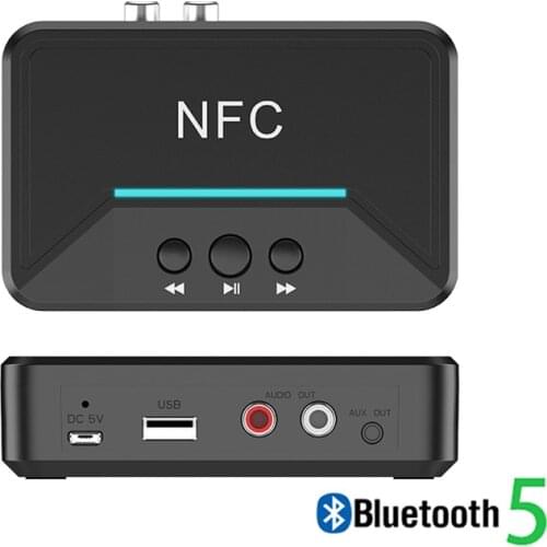 5.0 Bluetooth Receiver Smart NFC A2DP RCA AUX 3.5MM Jack Wireless Adapter Suppotr USB Play For CAR Home Speaker Headphone