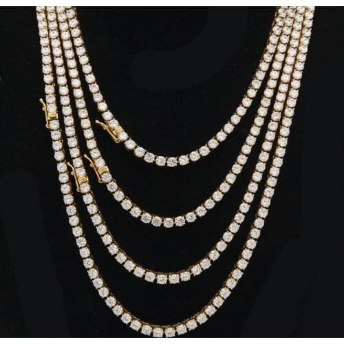 4mm Hip Hop Bling Ice Out 1 Row CZ Stone Tennis Chain Necklace Gold Stainless Steel Cubic Zirconia Chokers Necklaces Men Jewelry
