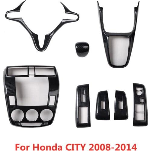 Carbon Fiber Printed Car Steering Wheel Window Control Cover Moulding Trim for HONDA CITY 2008 2009 2010 2011 2012 2013 2014
