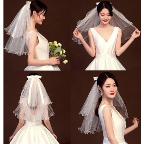 Wedding Bridal Veil Double Layer with Comb Wavy Edges Tulle Veil for Bride Bridesmaid Flower Girl Short Length 2 Sizes