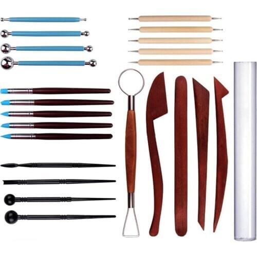 Polymer Clay Tools 24pcs Modeling Clay Sculpting Tools 5pcs Wooden Dotting Tools+5pcs Rubber Tip Pens+4pcs Ball Stylus Tool+4pcs