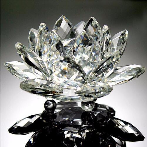 Artificial 120mm Clear Crystal Glass Lotus Feng shui Stone Home Wedding Decoration Party Figurines & Miniatures rare paperweigh