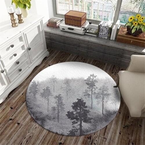 Chinese Style Ink Painting Carpet Round Side Table Living Room Gray White Landscape Bedroom Carpet Toilet Rug Chair Mat Floor