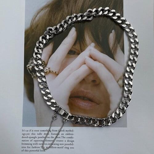 Cuban Chain Necklace Choker Bracelet Rapper Punk Hip Hop Street Metal Thick Chain Clavicle Chain Fashion Jewelry For Women