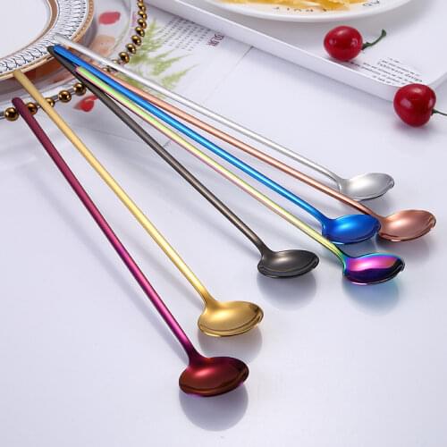 24cm Long Handle Tea Spoons Stainless Steel Ice Cream Coffee SpoonKitchen Hot Drinking Flatware Vacuum Plating