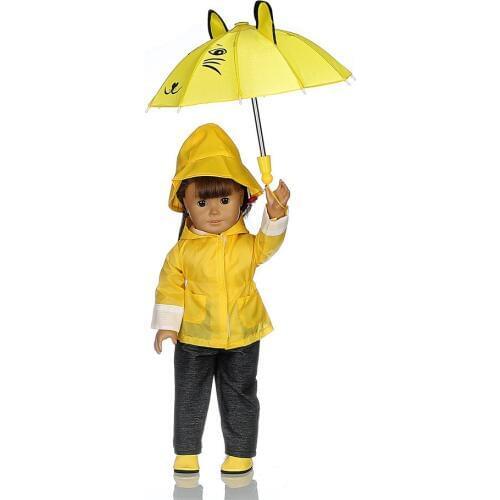 Doll Clothes for American Dolls: 3 Piece Yellow Rain Outfit - Includes Rain Jacket, Hat and Pants B889