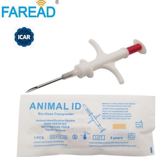 X1000pcs 134.2KHz 1.4x8mm/2.12x12mm RFID Animal microchip with syringe for pets