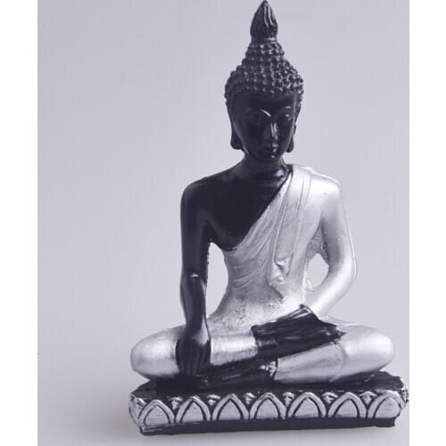 MagiDeal Chinese Feng Shui Buddha Miniature Meditation Statue Figurine Resin Painted Sculpture -Home Decor Gift Gold/Silver