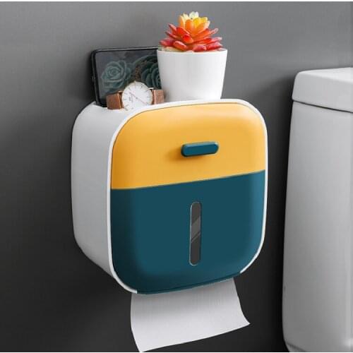 Wall Mount Bathroom Shelf Toilet Paper Holder Waterproof Bathroom Tissue Box Bathrrom Roll Paper Tube Storage Rack