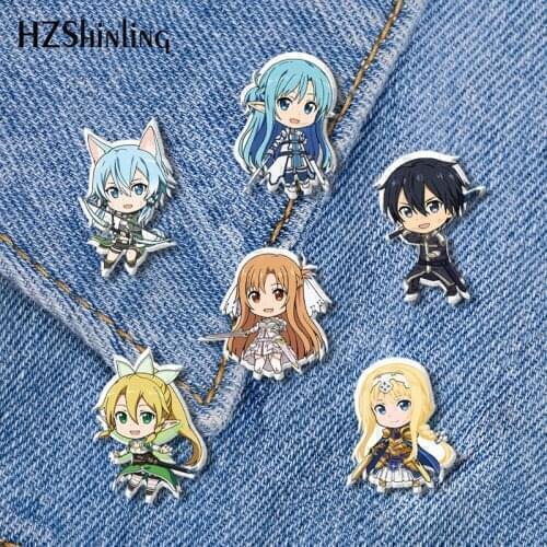2021 New Anime Sword Art Online Acrylic Lapel Pin Kirito Asuna Sinon Epoxy Butterfly Clasp Pin Handmade Butterfly Brooch