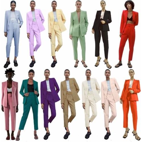 TRAF 2021 new womens candy color collarless white slim suit jacket