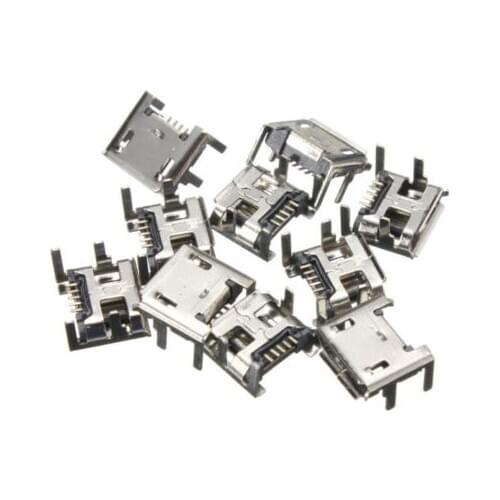 50Pcs NEW Micro USB Type B Female Socket 4 Vertical Legs fixed Solder Connectors