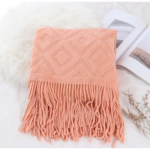 New sofa blanket with tassel nordic throw knitted wool blanket Solid color bedspread winter soft big shawl scarf