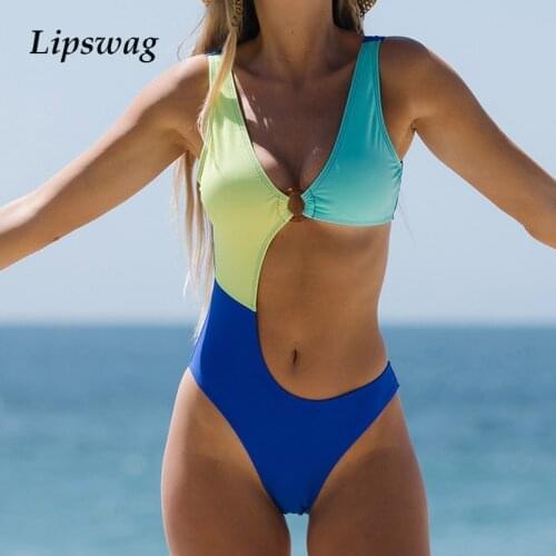 Sexy New One Piece Fashion Swimming Brazil Bodysuit 2021 Summer Beachwear Bathing Suit Hollow Out Splicing Women Bikini Swimsuit