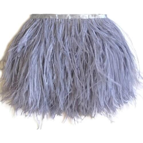 Wholesale 10 Meter Silver gray ostrich feather trims quality natural ostrich feather ribbon fringe for skirt Wedding decoration