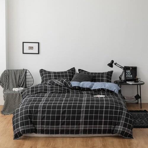 Black plaid Duvet Cover 200x230 Pillowcase 3Pcs,Blue and white grid Bedding Set,175x220 Quilt Cover,220x240 King Blanket Cover