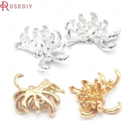 6PCS 24x18MM 24K Champagne Gold Color or Silver Color Brass Flower Charms Pendants Jewelry Making Supplies Findings Accessories