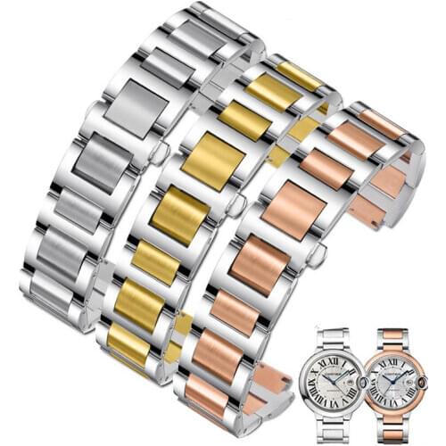 Band for Cartier Blue Balloon Stainless Steel Strap Solid Watch with Raised Bracelet Watch Replacement Accessories Men and Women