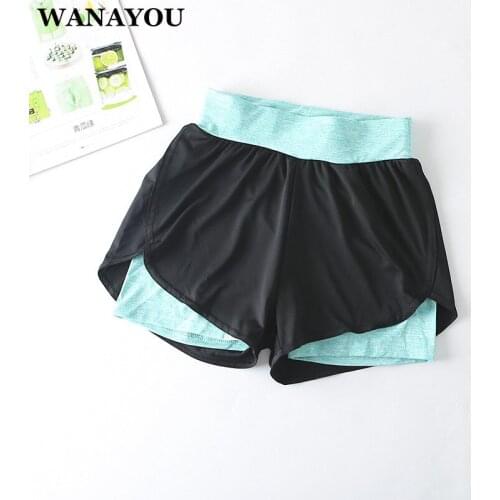 WANAYOU 2 In 1 Running Shorts , Women High Waist Breathable Yoga Shorts , Quick Dry Comfortable Fitness Gym Workout Shorts