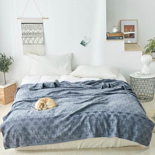 Svetanya Grey Stars Geometric Knitted 100% Cotton Thread Towel Blankets Throws Double-side Bedsheet Bedlinen