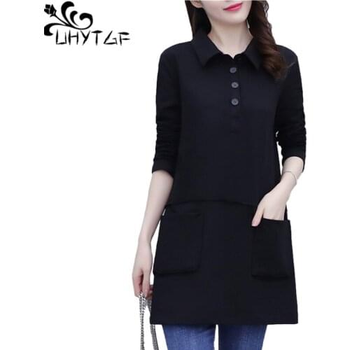 UHYTGF Loose 5XL Plus Size T-Shirt Long Sleeve Pullover Casual Spring Tops Blouses Female Fashion Cotton Soft Women Clothing1287