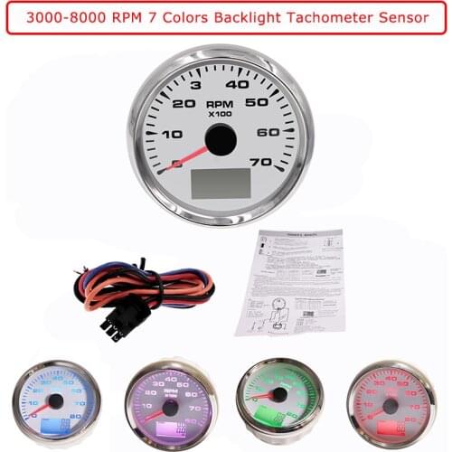 Hot Sale 85mm Instrument Panel Tachometer 3000-8000RPM Tacho Meter Gauge For Marine Car Boat Speed Ratio With Hour meter 9-32V