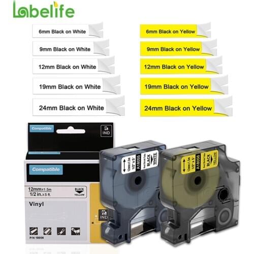 1Pcs Compatible for DYMO Rhino 18051 18055 6/9/12/19/24mm Black on White Industrial IND Heat Shrink Tubes label maker S0718300