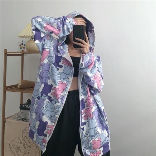 Spring Thin Hoodies Cool Kpop Women Men Harajuku Sweatshirts Bears Printed Hoodie Pocket Casual Pullovers Tops Kawaii Hoodies