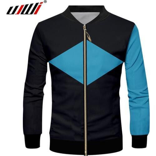 UJWI Geometry And Triangle Man 3D Printed Black Zipper Coat Blue Sportswear Best Selling Mens New Recommend Zip Jacket